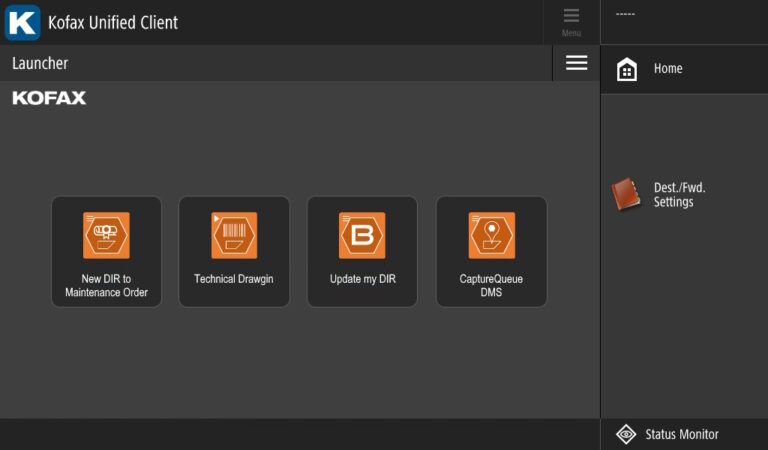 Scanning scenarios to send documents to the SAP system using the Kofax AutoStore platform and the BECONEX CS4SAP connector. View from the interface of a multifunction device.